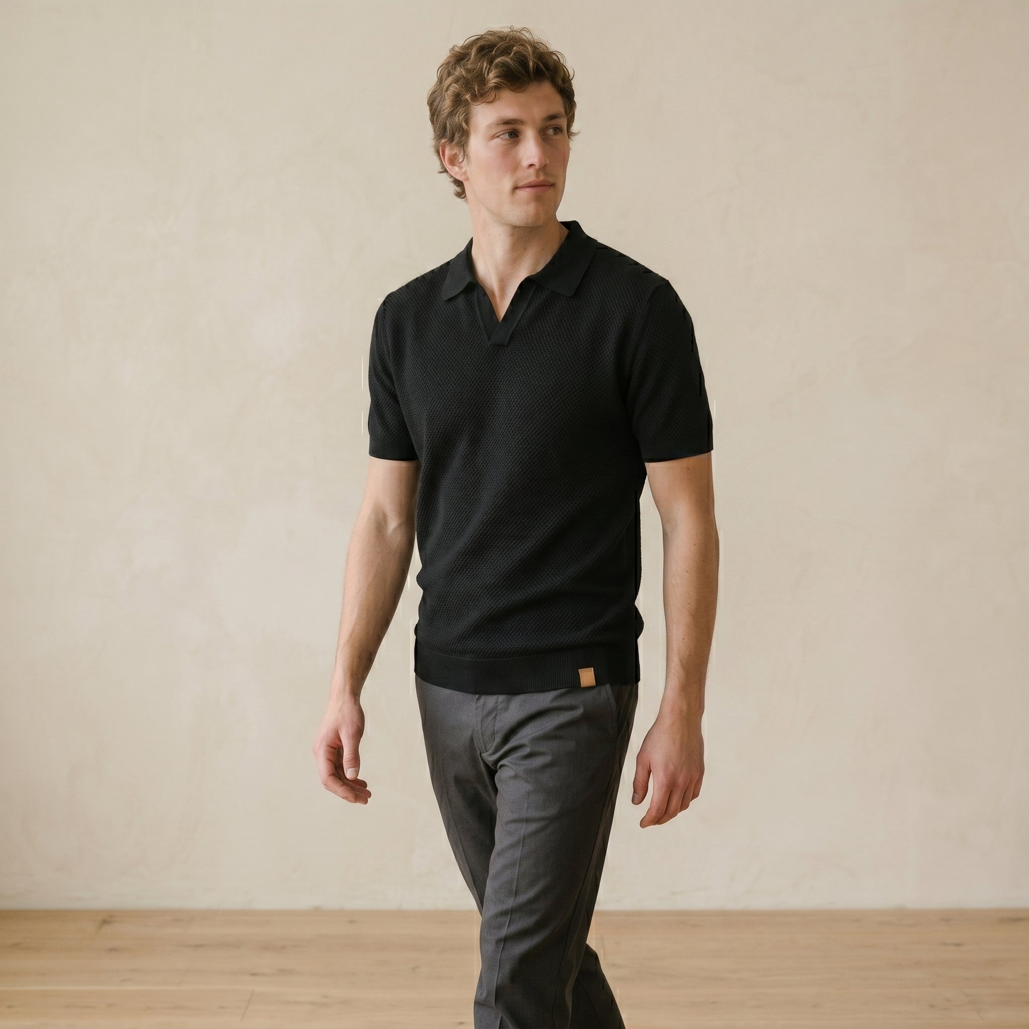 Men’s Textured Open-Collar Polo Shirt | Casual