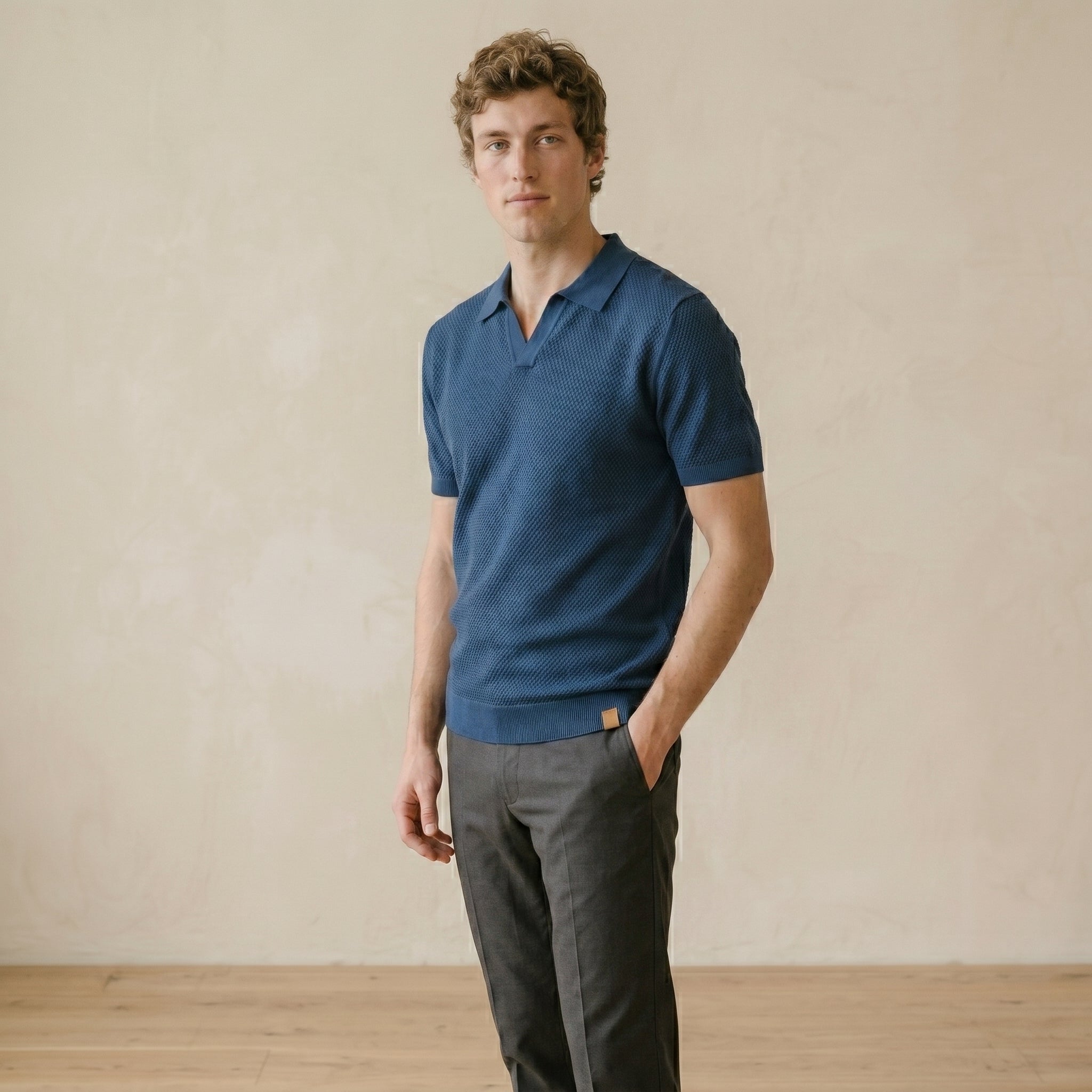 Men’s Textured Open-Collar Polo Shirt | Casual