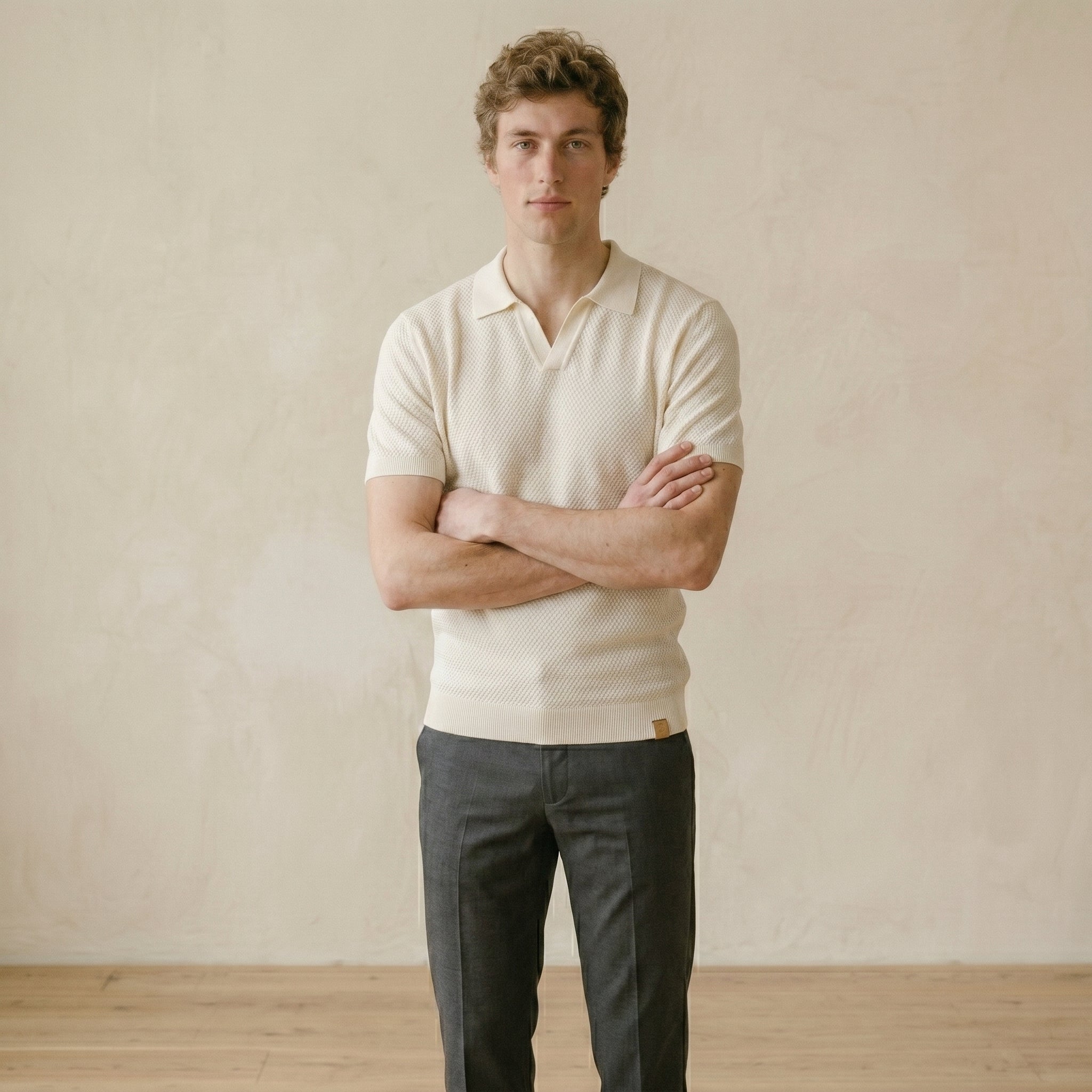 Men’s Textured Open-Collar Polo Shirt | Casual