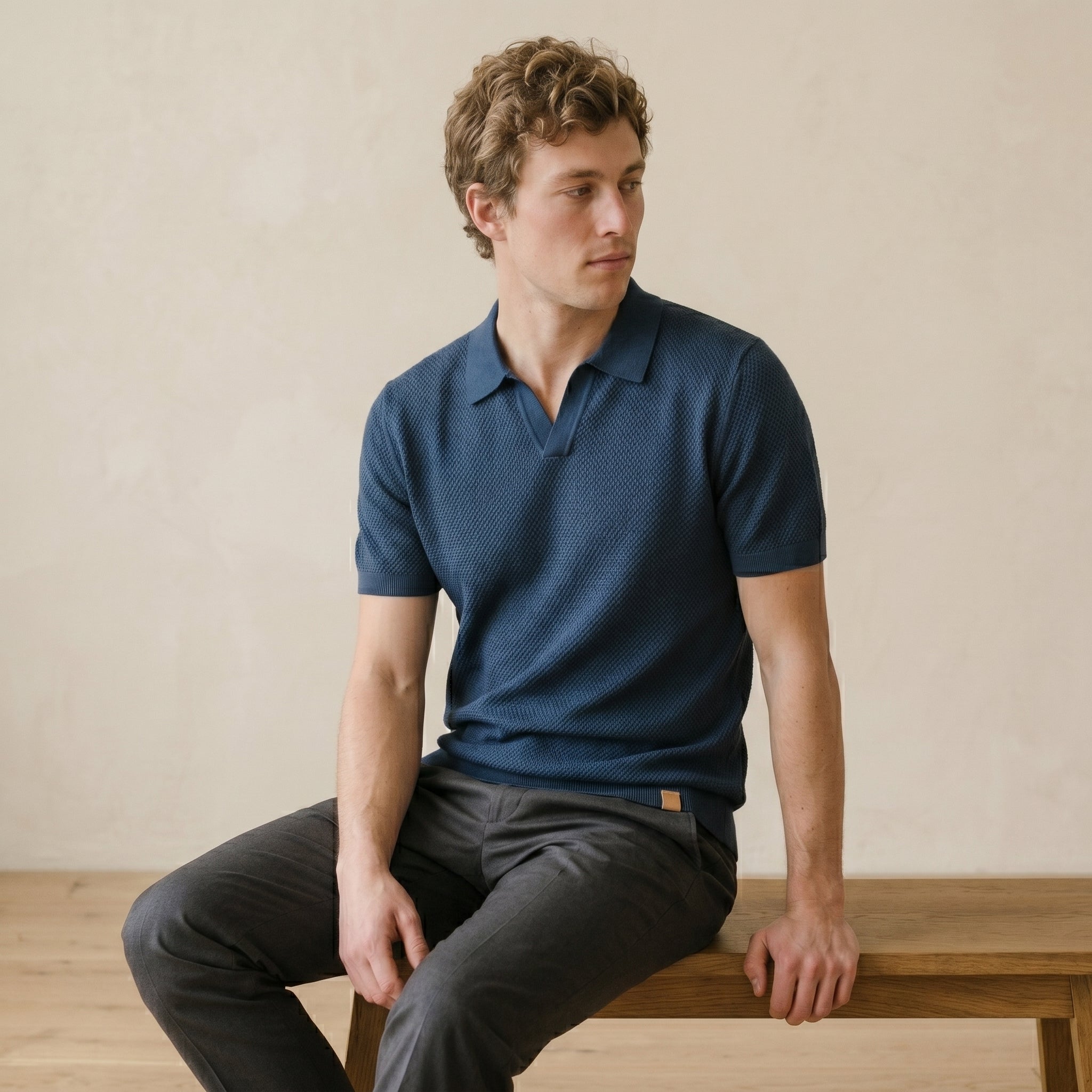 Men’s Textured Open-Collar Polo Shirt | Casual