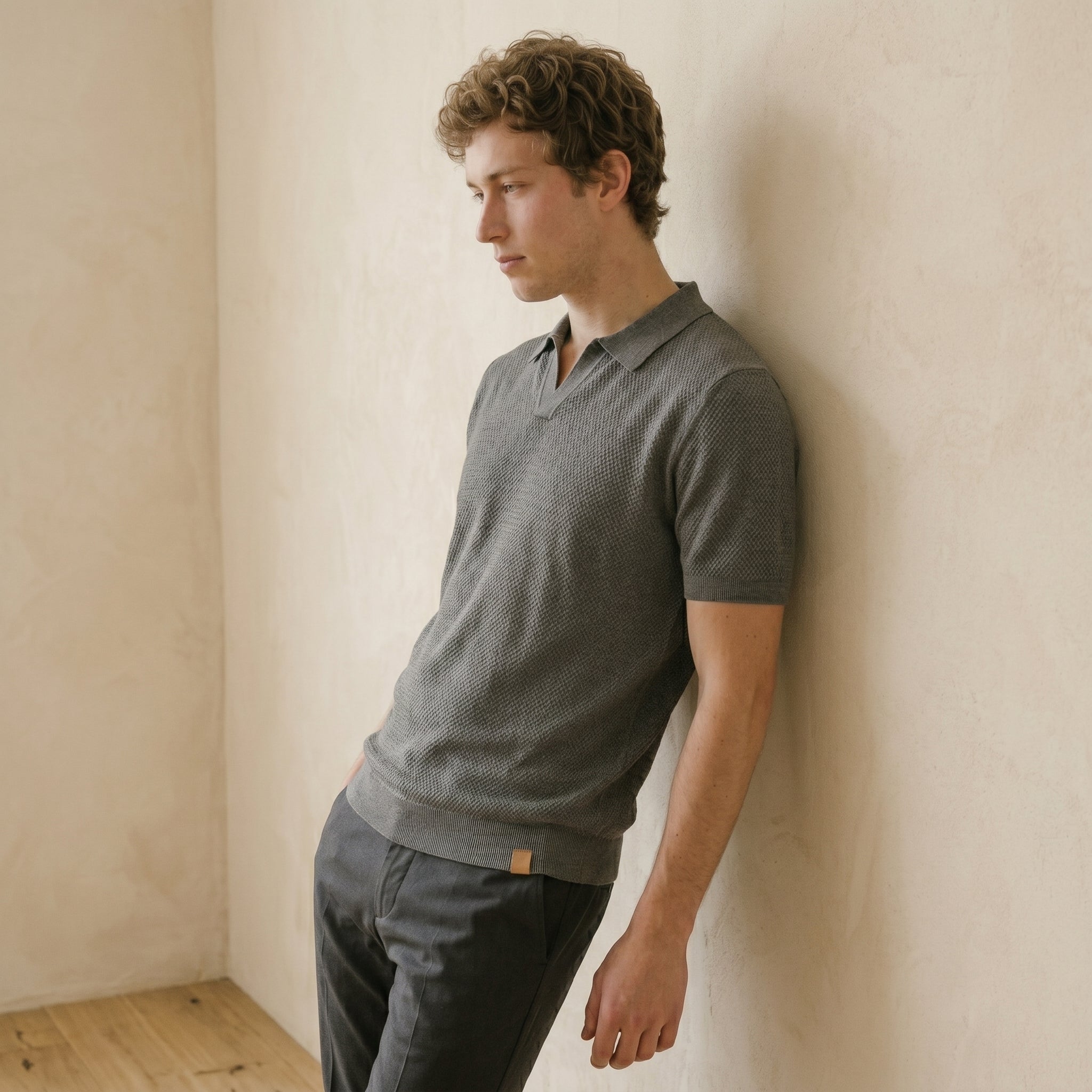 Men’s Textured Open-Collar Polo Shirt | Casual