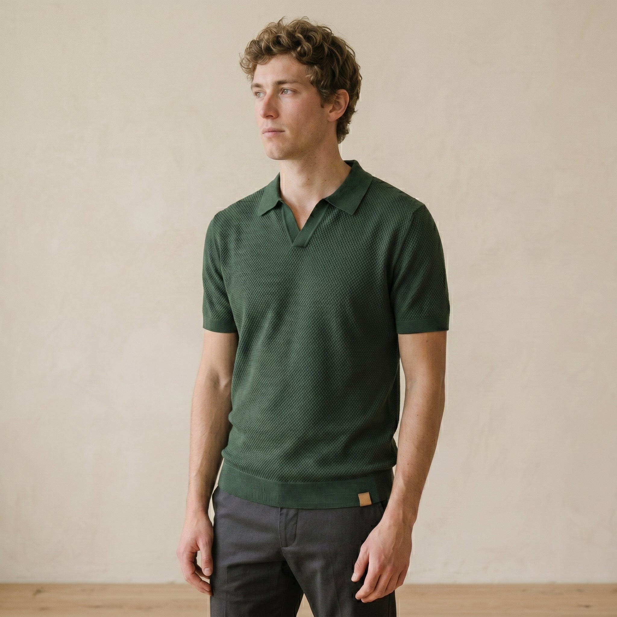 Men’s Textured Open-Collar Polo Shirt | Casual