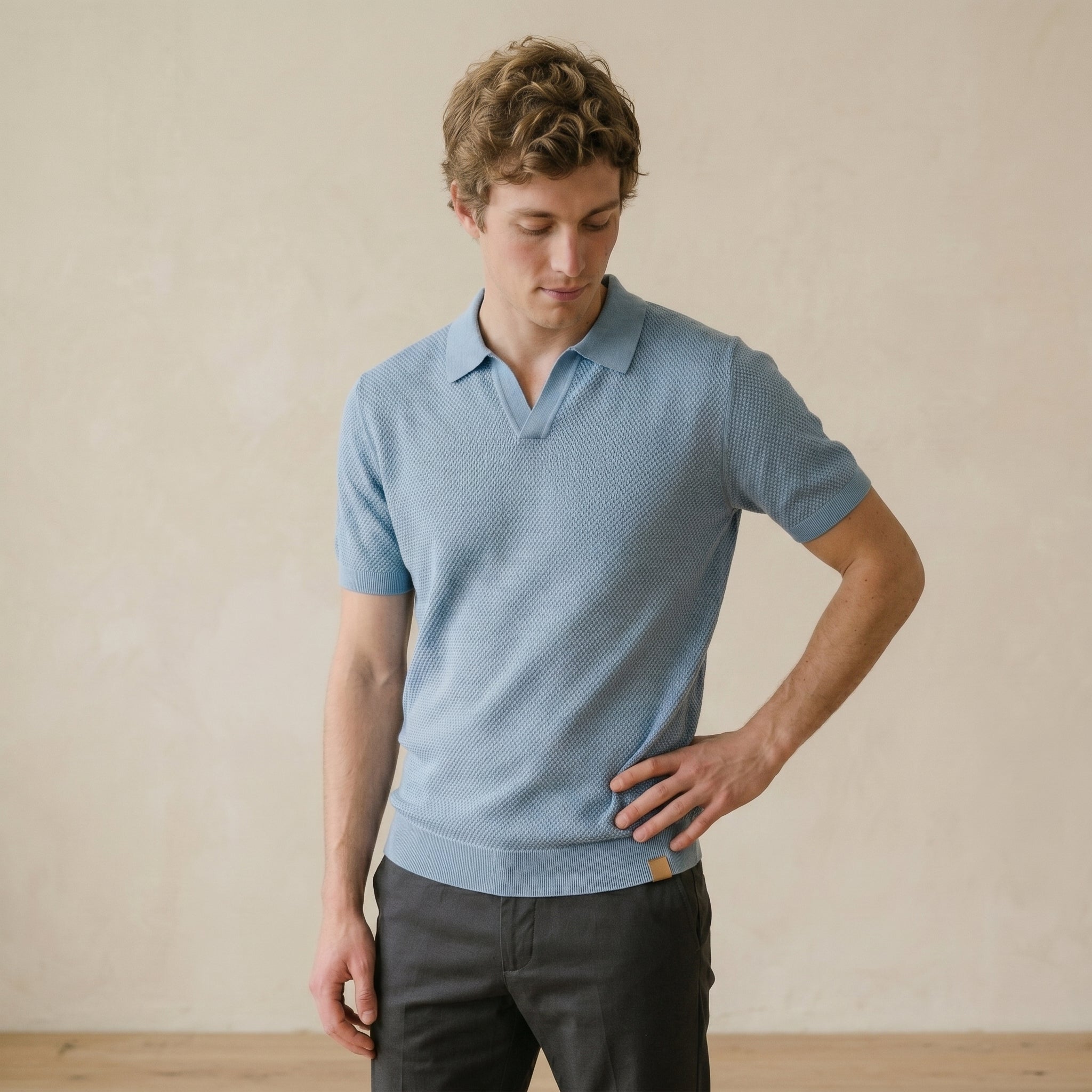 Men’s Textured Open-Collar Polo Shirt | Casual