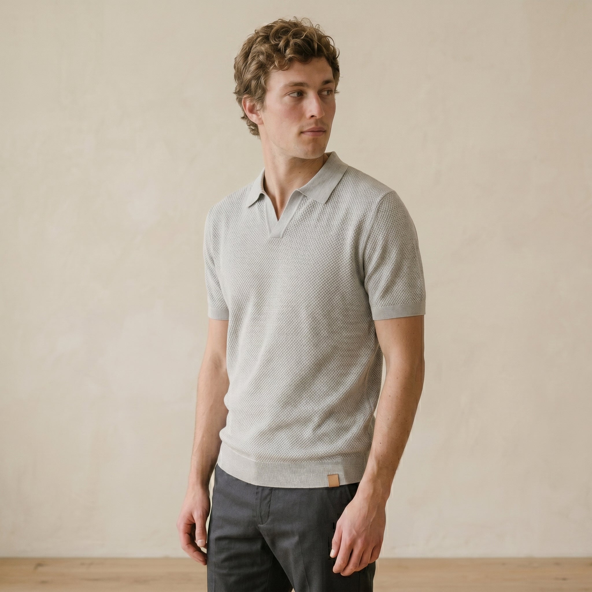 Men’s Textured Open-Collar Polo Shirt | Casual