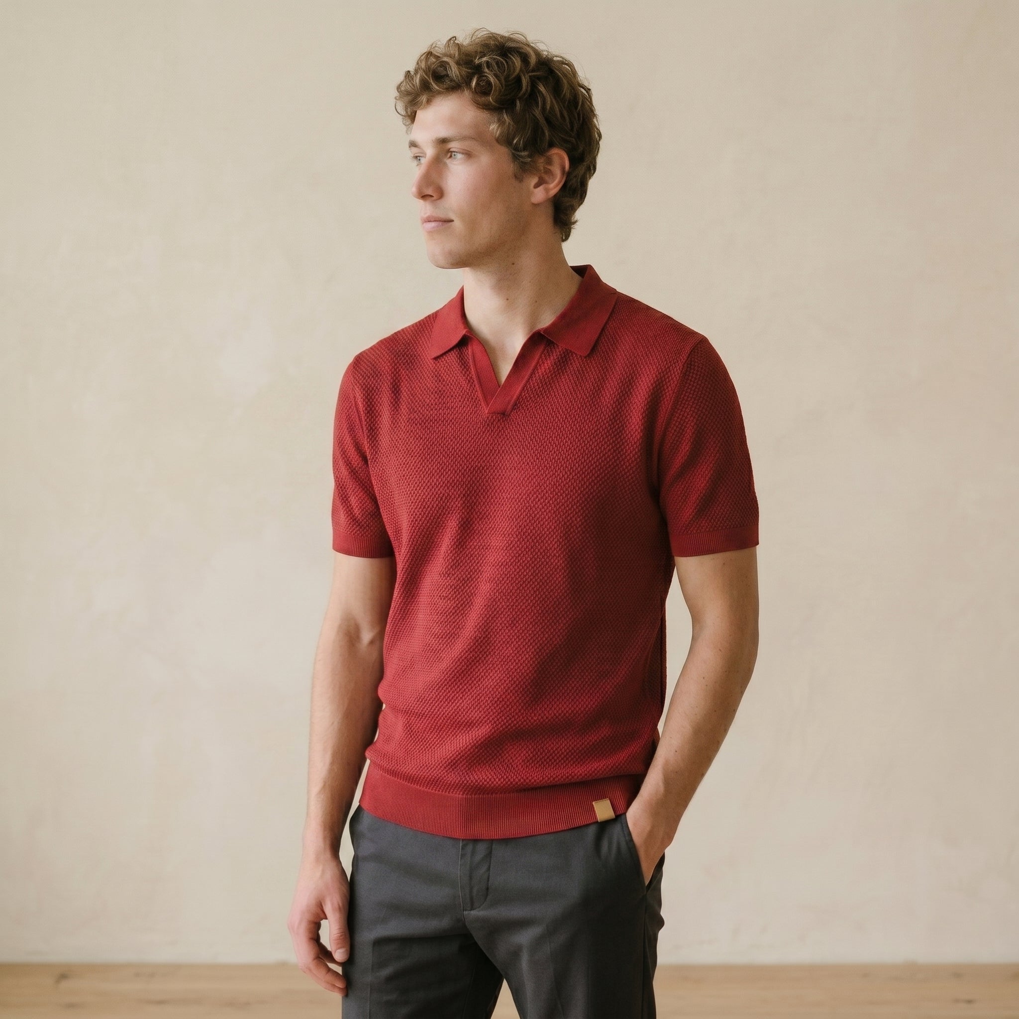 Men’s Textured Open-Collar Polo Shirt | Casual