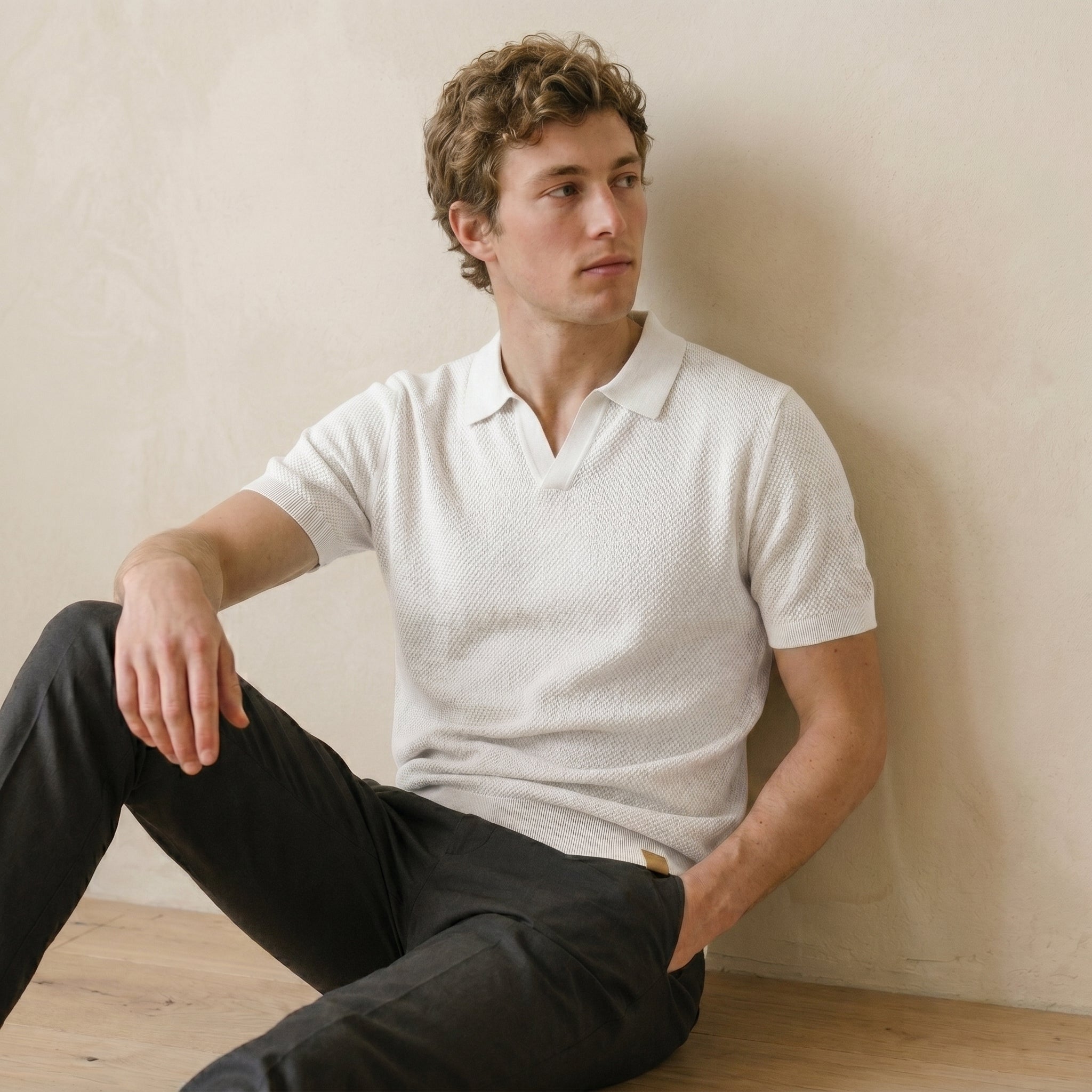 Men’s Textured Open-Collar Polo Shirt | Casual