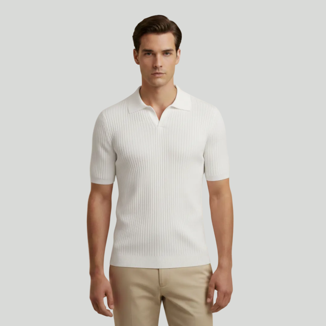 Men's Ribbed V-Neck Polo