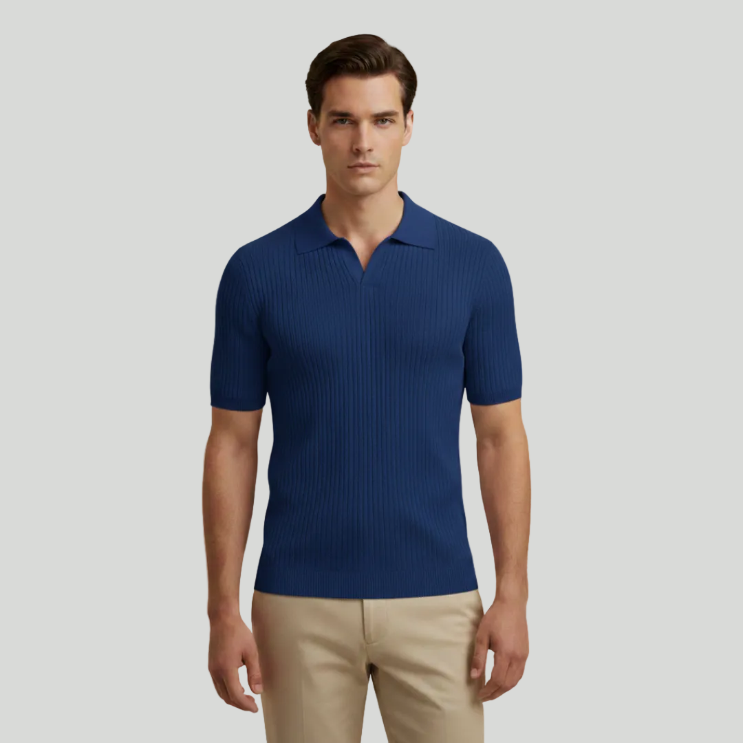 Men's Ribbed V-Neck Polo