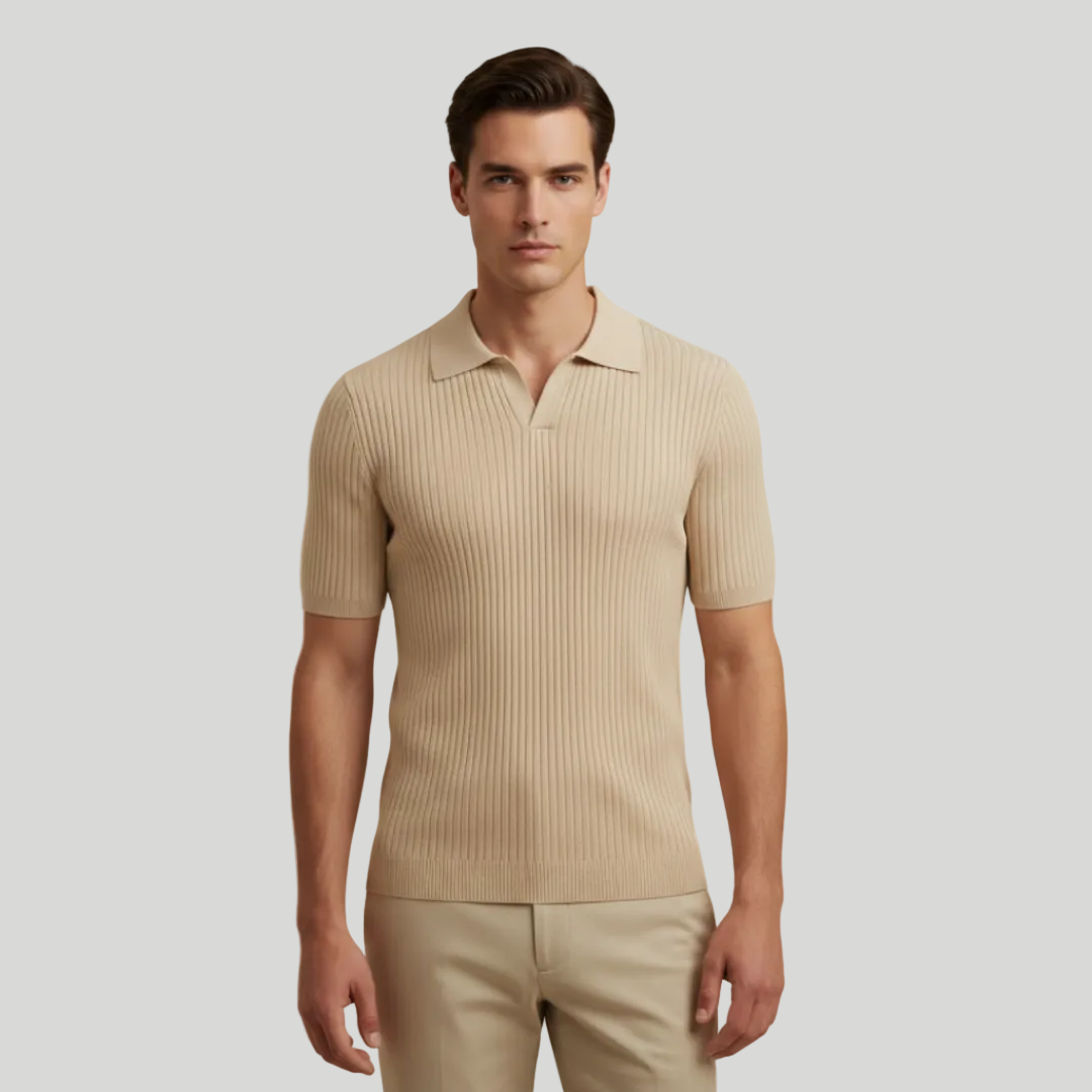 Men's Ribbed V-Neck Polo