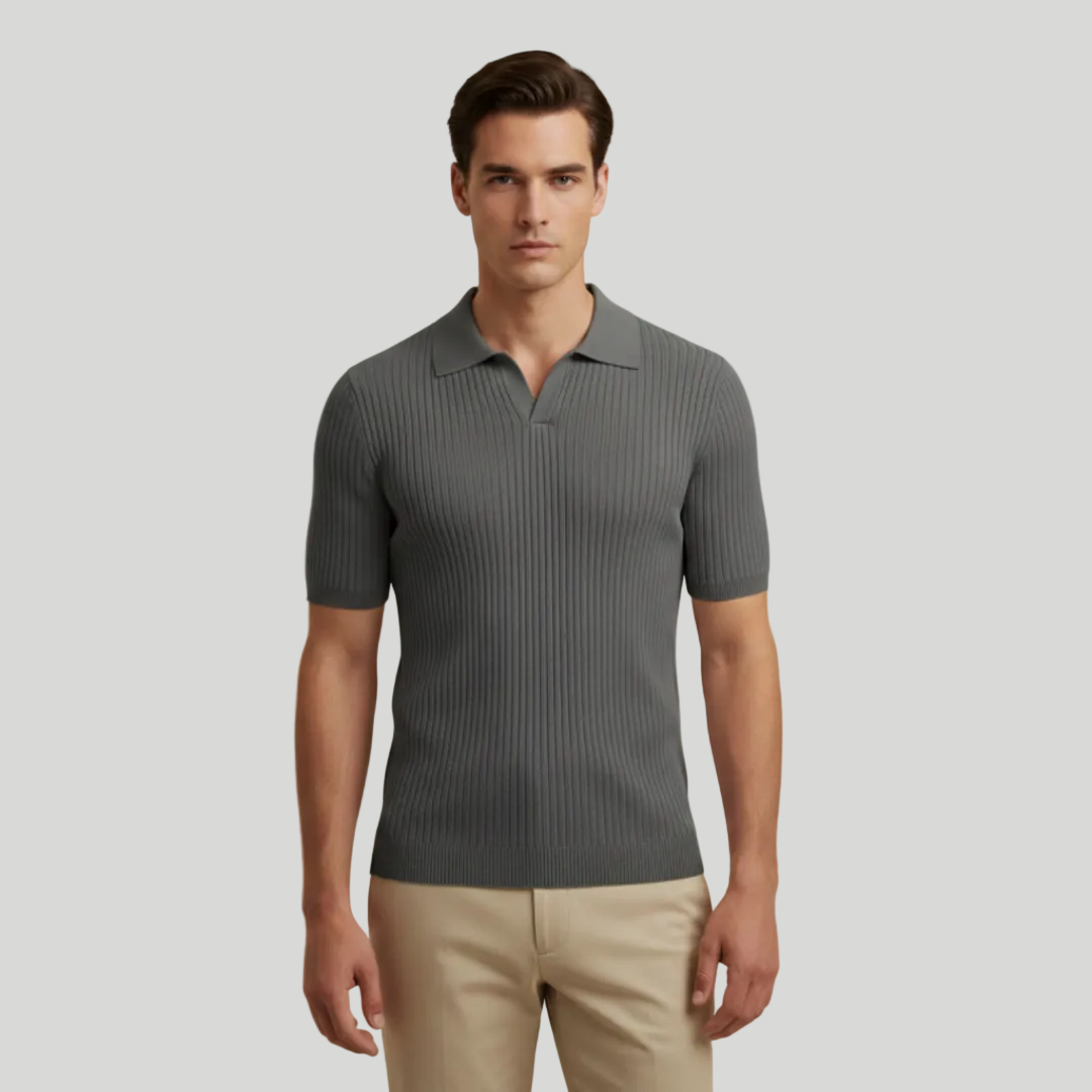 Men's Ribbed V-Neck Polo