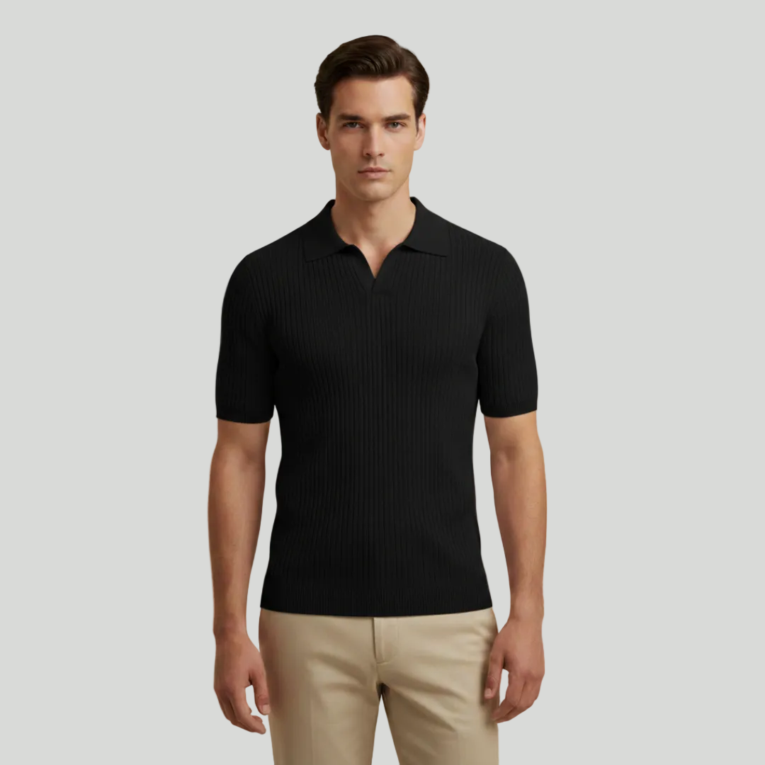 Men's Ribbed V-Neck Polo