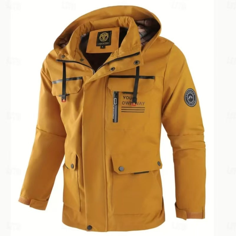 Men's Flared Hooded Jacket Casual Fit Long Sleeve Zippered Outdoor Wear
