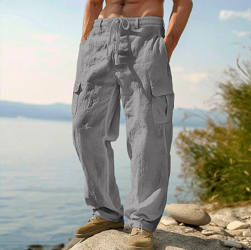 Men's Cargo Trousers Adjustable Waist Multi-Pocket Utility Tapered Drawstring Casual Streetwear Workwear Everyday