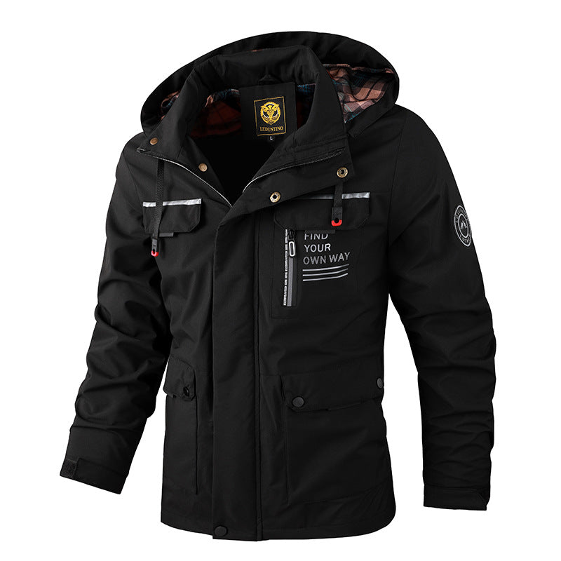 Men's Flared Hooded Jacket Casual Fit Long Sleeve Zippered Outdoor Wear