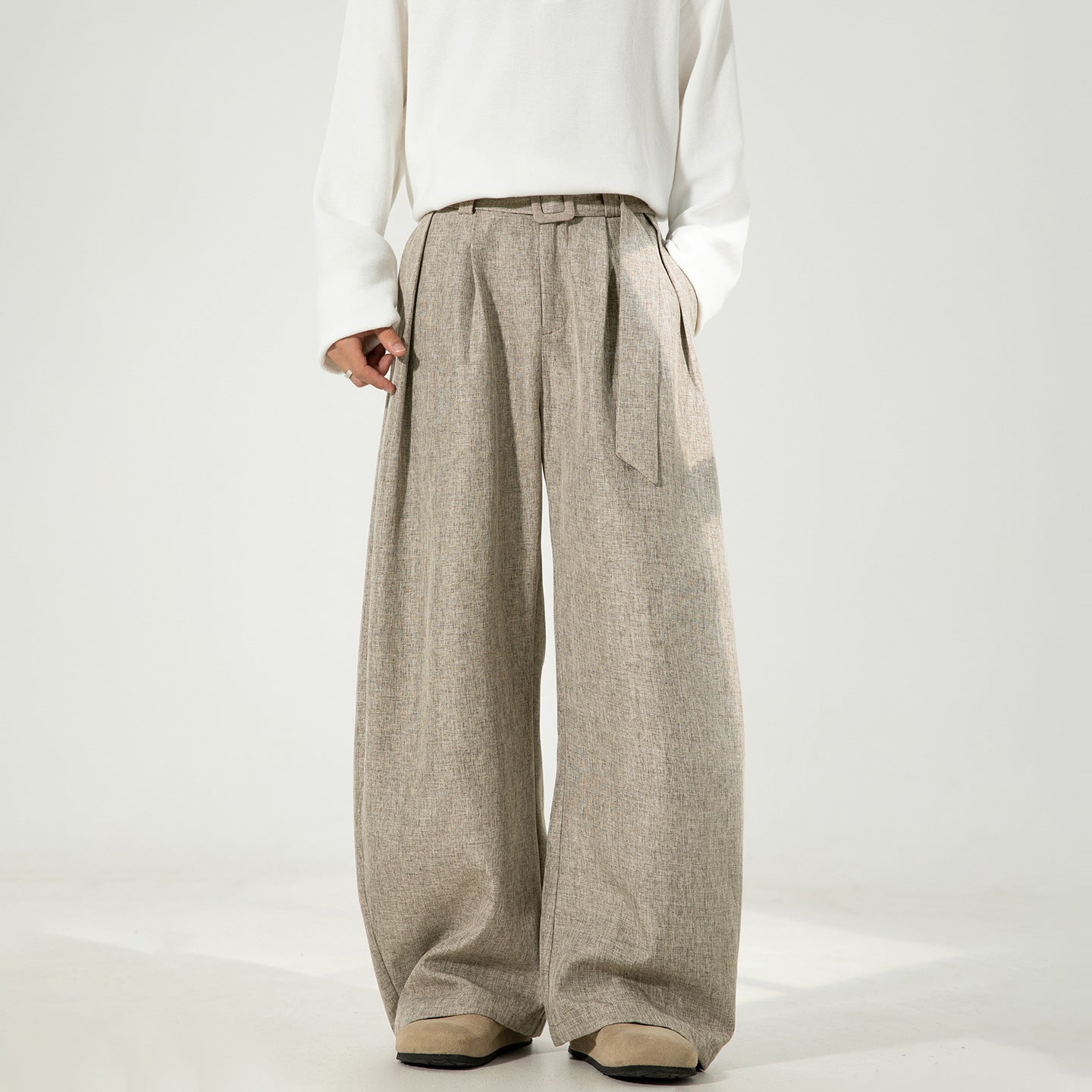 Men's Wide Leg Belted Trousers