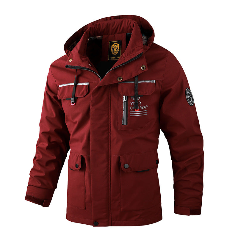 Men's Flared Hooded Jacket Casual Fit Long Sleeve Zippered Outdoor Wear
