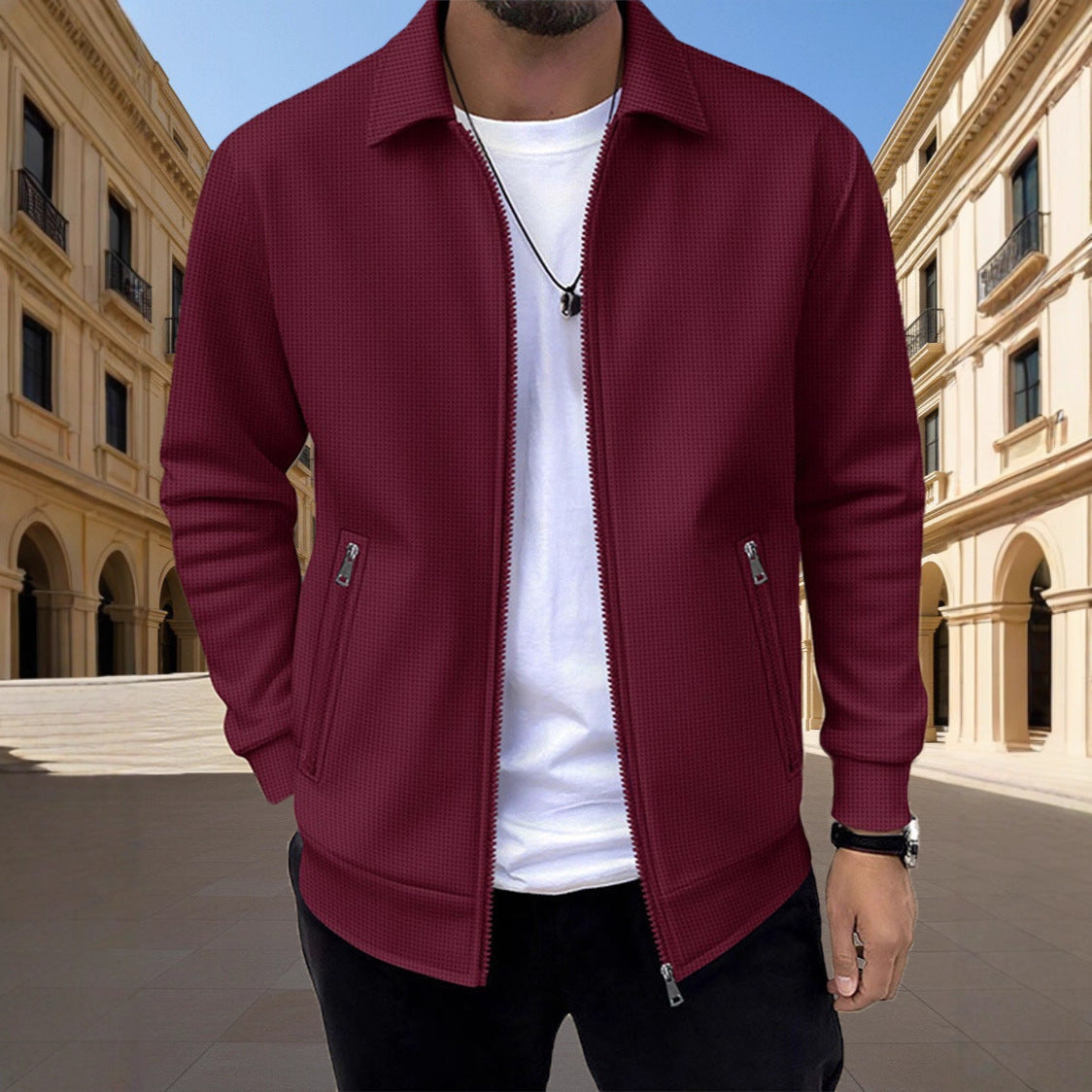 Men's Textured Zip Vest Casual Fit Layered Style Versatile Everyday Wear
