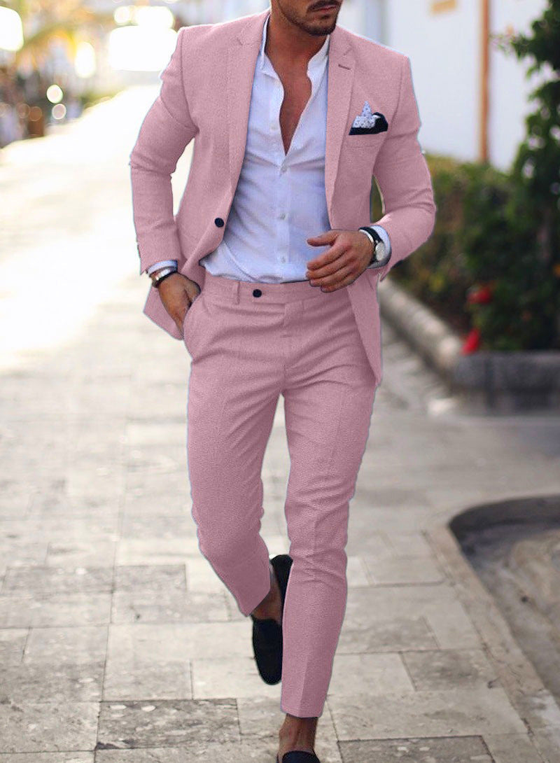 Men's Suit Slim Fit Two-Piece Blazer & Trousers Tailored Formal Wedding Business Occasion Elegant Classic Harrington