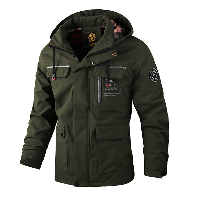 Men's Flared Hooded Jacket Casual Fit Long Sleeve Zippered Outdoor Wear