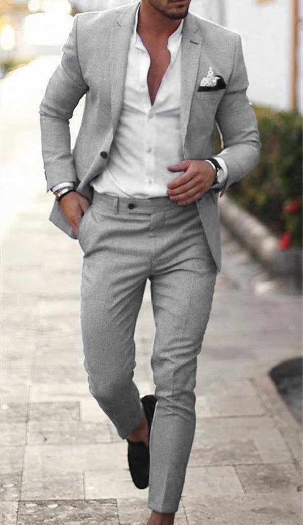 Men's Suit Slim Fit Two-Piece Blazer & Trousers Tailored Formal Wedding Business Occasion Elegant Classic Harrington