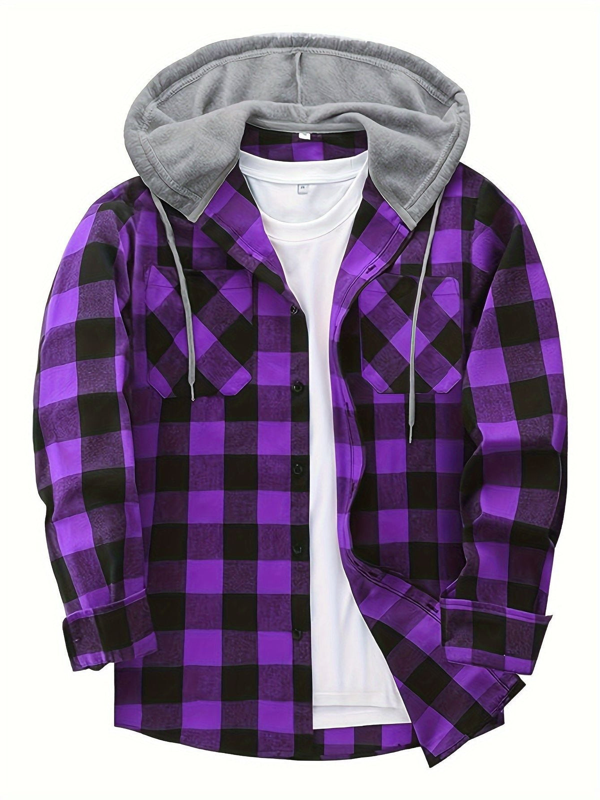 Men's Plaid Hooded Sweatshirt Relaxed Fit Long Sleeve Casual Everyday Wear