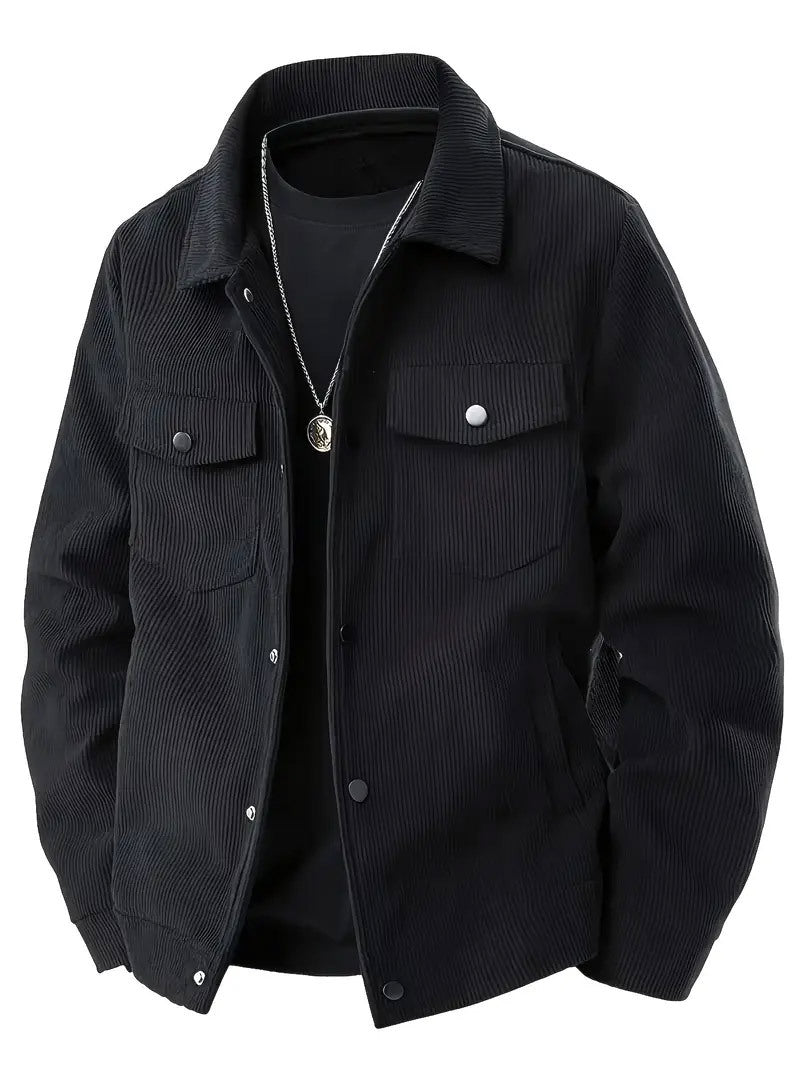Men's Corduroy Shirt Jacket Single Breasted Lapel Collar Casual Overshirt Layering