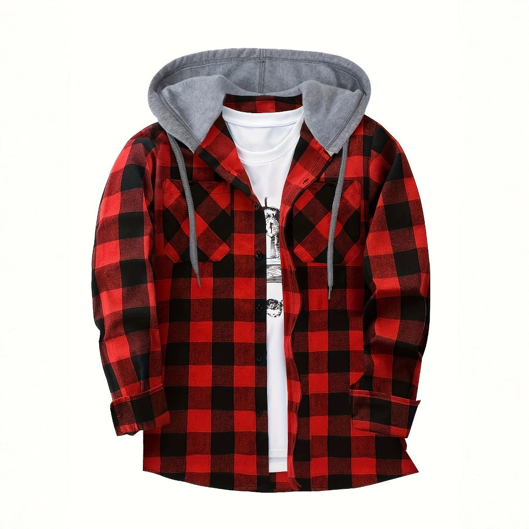 Men's Plaid Hooded Sweatshirt Relaxed Fit Long Sleeve Casual Everyday Wear