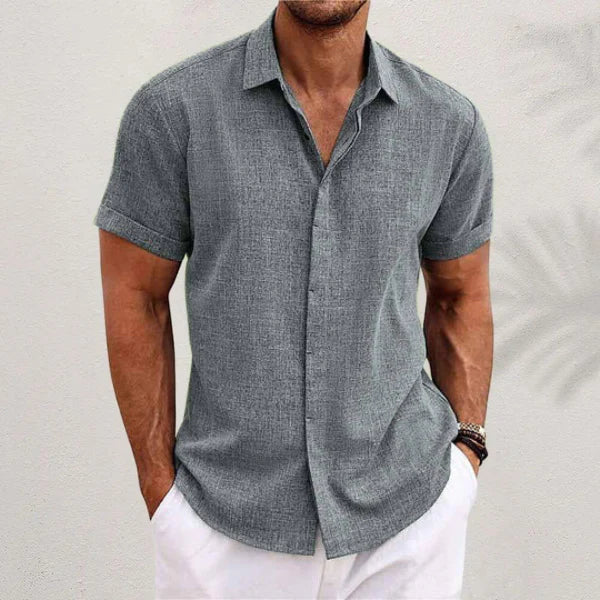 Men’s Textured Point Collar Short Sleeve Button Down Shirt | Casual