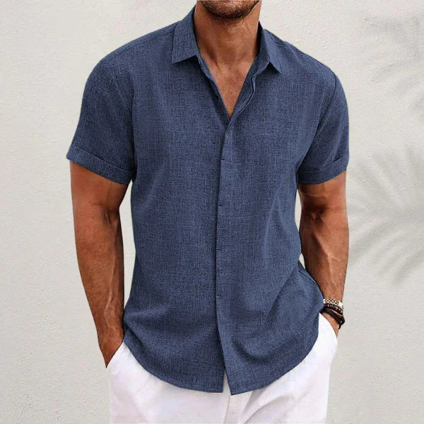 Men’s Textured Point Collar Short Sleeve Button Down Shirt | Casual