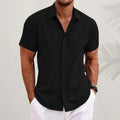 Men’s Textured Point Collar Short Sleeve Button Down Shirt | Casual
