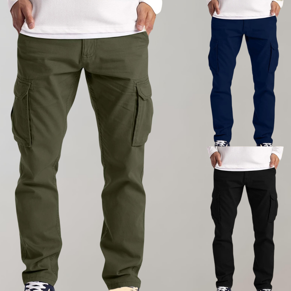 Men's Cargo Trousers Adjustable Waist Relaxed Fit Multi-Pocket Utility