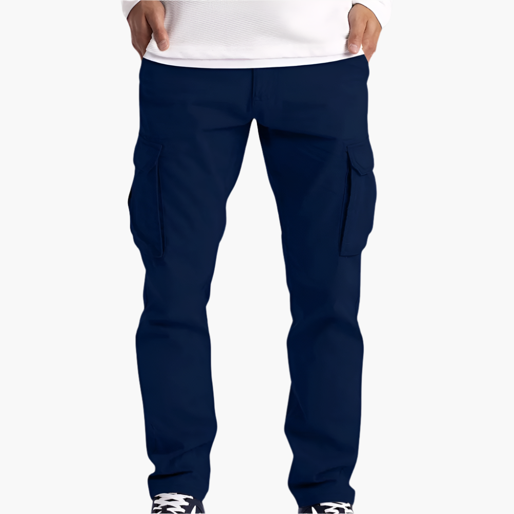 Men's Cargo Trousers Adjustable Waist Relaxed Fit Multi-Pocket Utility