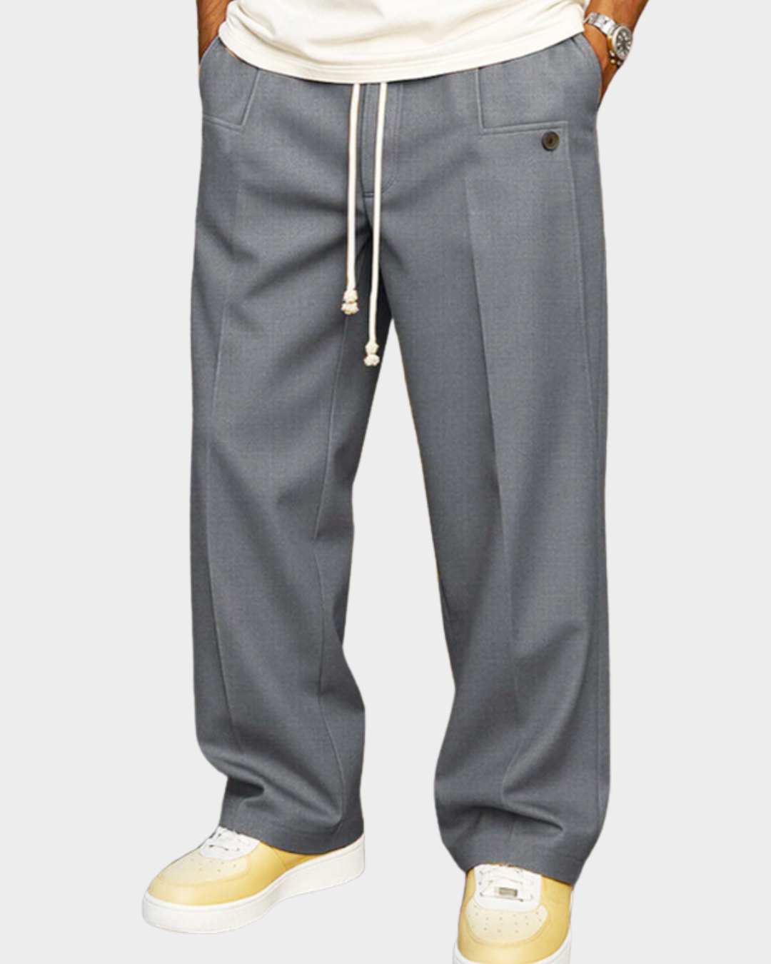 Men's Elegant Drawstring Trousers Relaxed Fit Casual Everyday Versatile