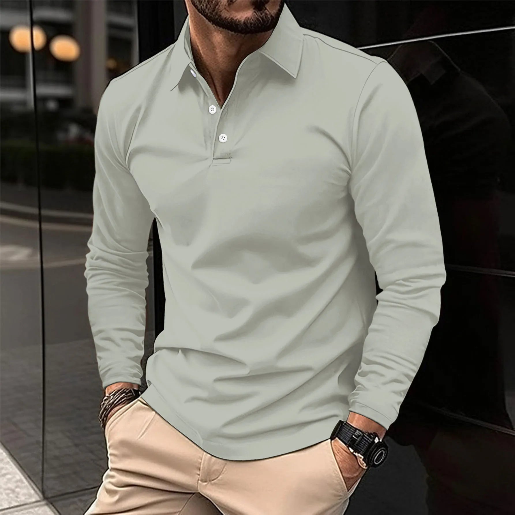 Men's Polo Shirt Long-Sleeve Classic Collar Relaxed Fit Casual Smart-Casual Everyday Golf Sport Versatile Ludlow
