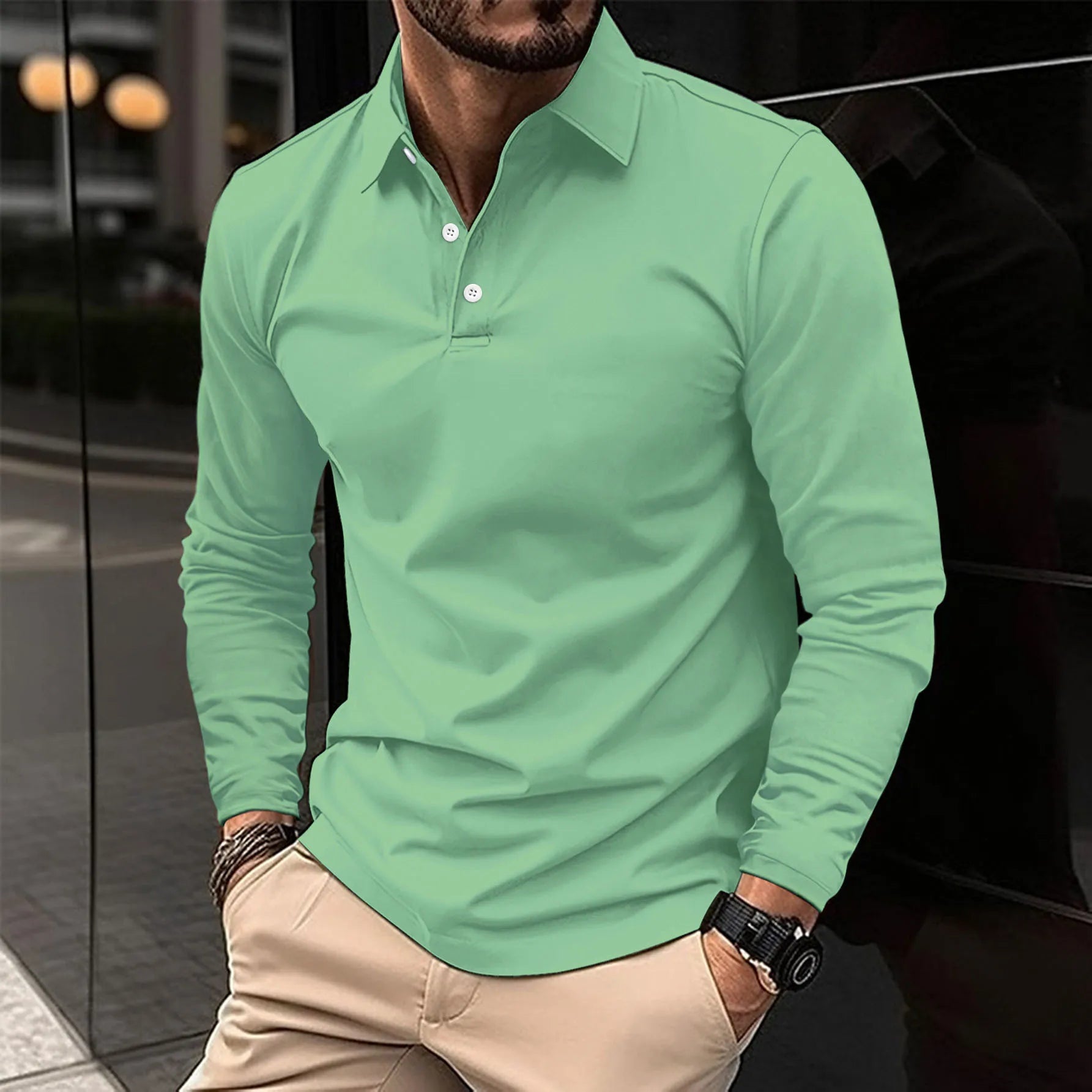 Men's Polo Shirt Long-Sleeve Classic Collar Relaxed Fit Casual Smart-Casual Everyday Golf Sport Versatile Ludlow