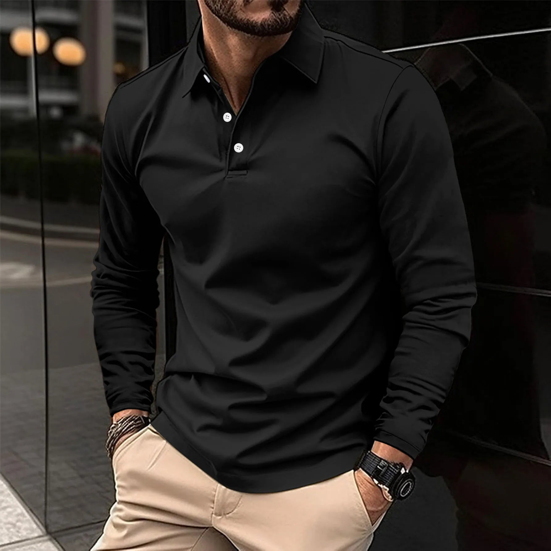 Men's Polo Shirt Long-Sleeve Classic Collar Relaxed Fit Casual Smart-Casual Everyday Golf Sport Versatile Ludlow