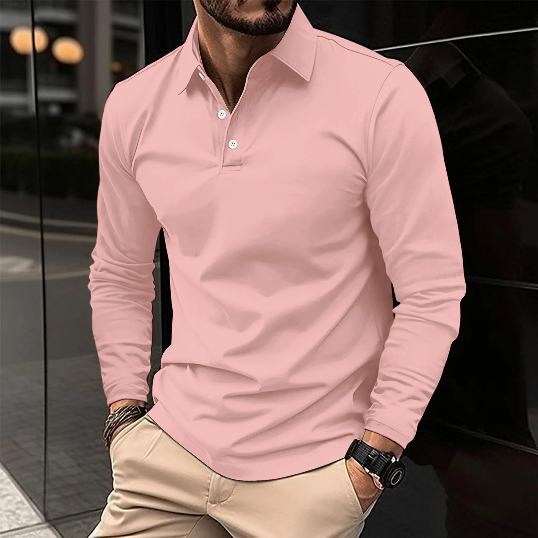 Men's Polo Shirt Long-Sleeve Classic Collar Relaxed Fit Casual Smart-Casual Everyday Golf Sport Versatile Ludlow
