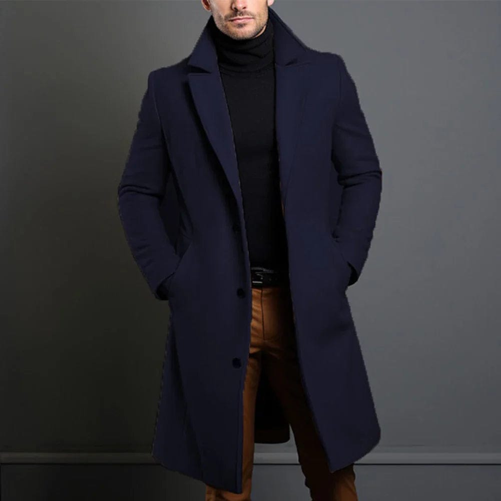 Men's Overcoat Wool Blend Long Single-Breasted Warm Tailored Formal Smart-Casual Business Layering Everyday Aldous