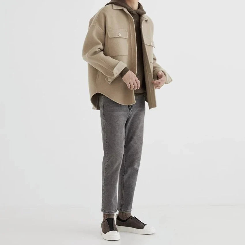 Men's Casual Wool Jacket Button Closure Classic Fit Layering Everyday