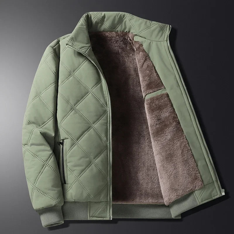 Men's Quilted Jacket Zip Closure Stand Collar Casual Outdoor Layering