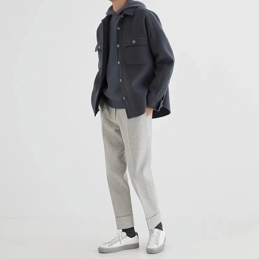 Men's Casual Wool Jacket Button Closure Classic Fit Layering Everyday