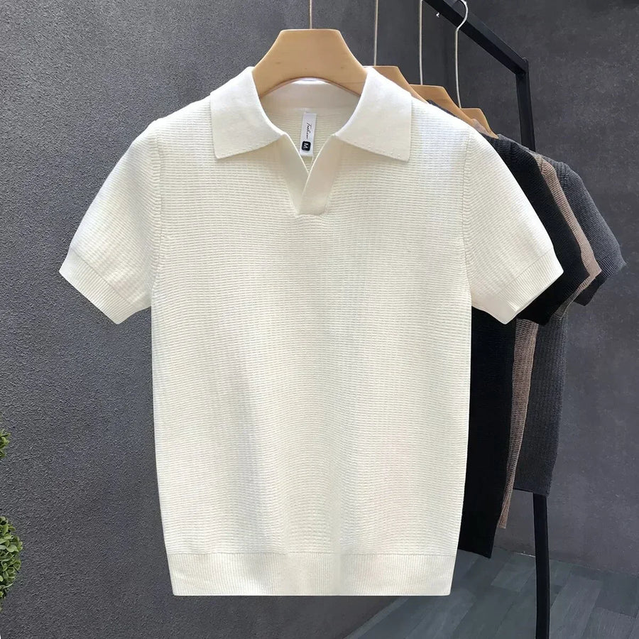 Men's Knit Polo Shirt Relaxed Fit Short-Sleeve Collared Ribbed Casual Smart-Casual Everyday Golf Sport Versatile Brixham