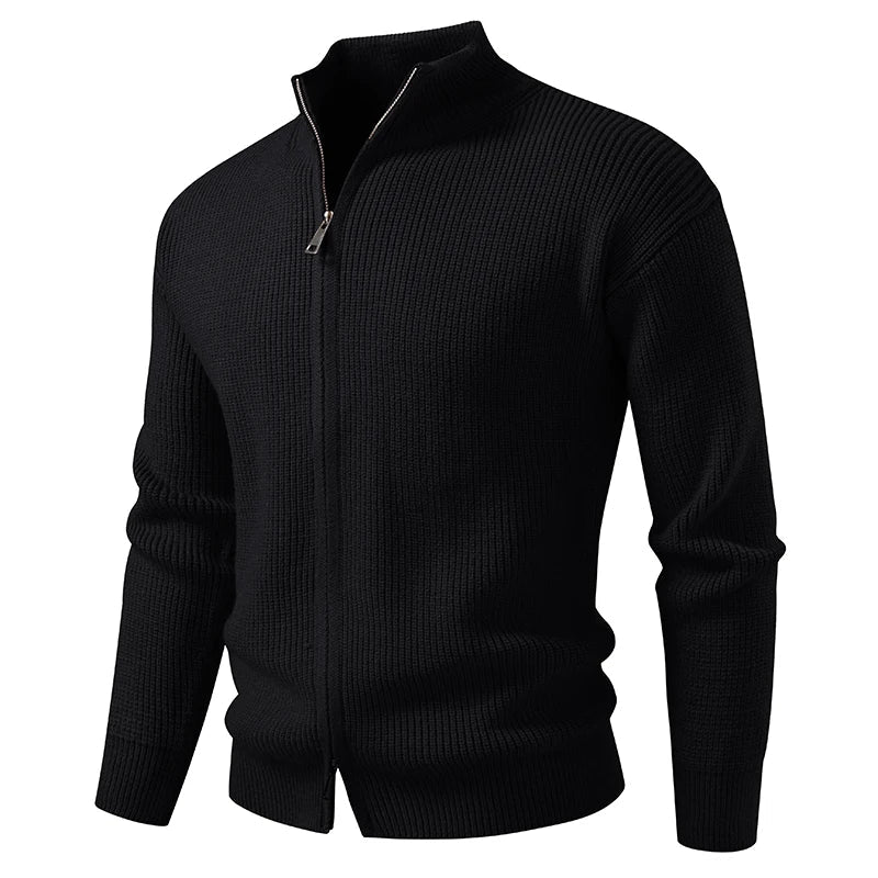 Men's Textured Zip Cardigan Relaxed Fit Long Sleeve Casual Layering