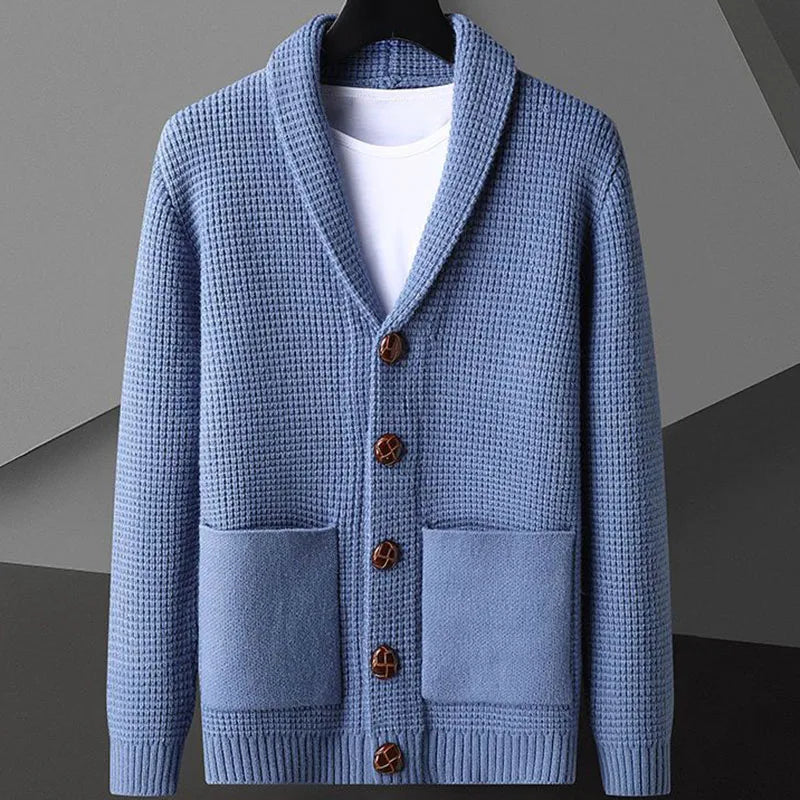Men's Waffle-Knit Cardigan Open Front Long Sleeve Casual Layering