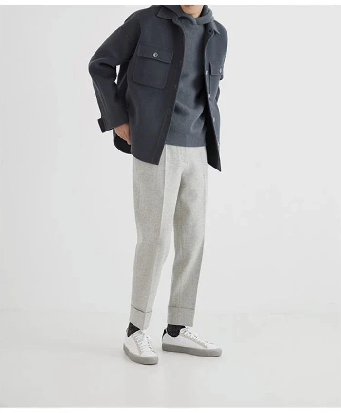 Men's Casual Wool Jacket Button Closure Classic Fit Layering Everyday