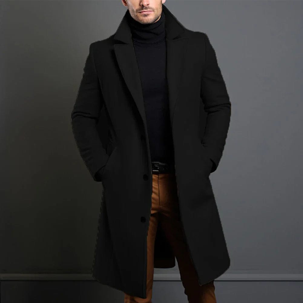 Men's Overcoat Wool Blend Long Single-Breasted Warm Tailored Formal Smart-Casual Business Layering Everyday Aldous