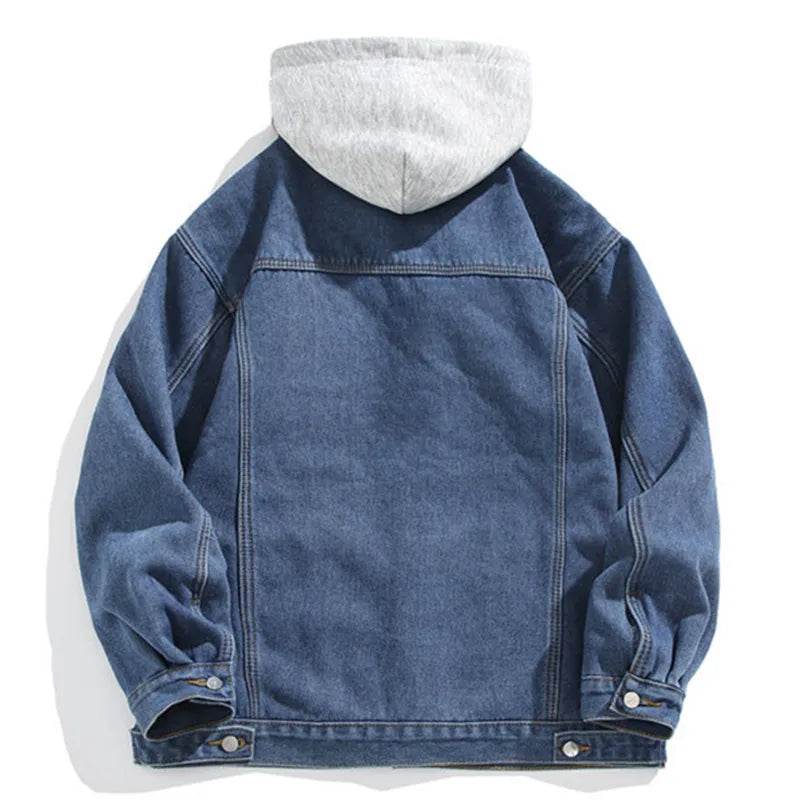 Men's Hooded Denim Jacket Casual Fit Full-Zip Long Sleeve Everyday Wear