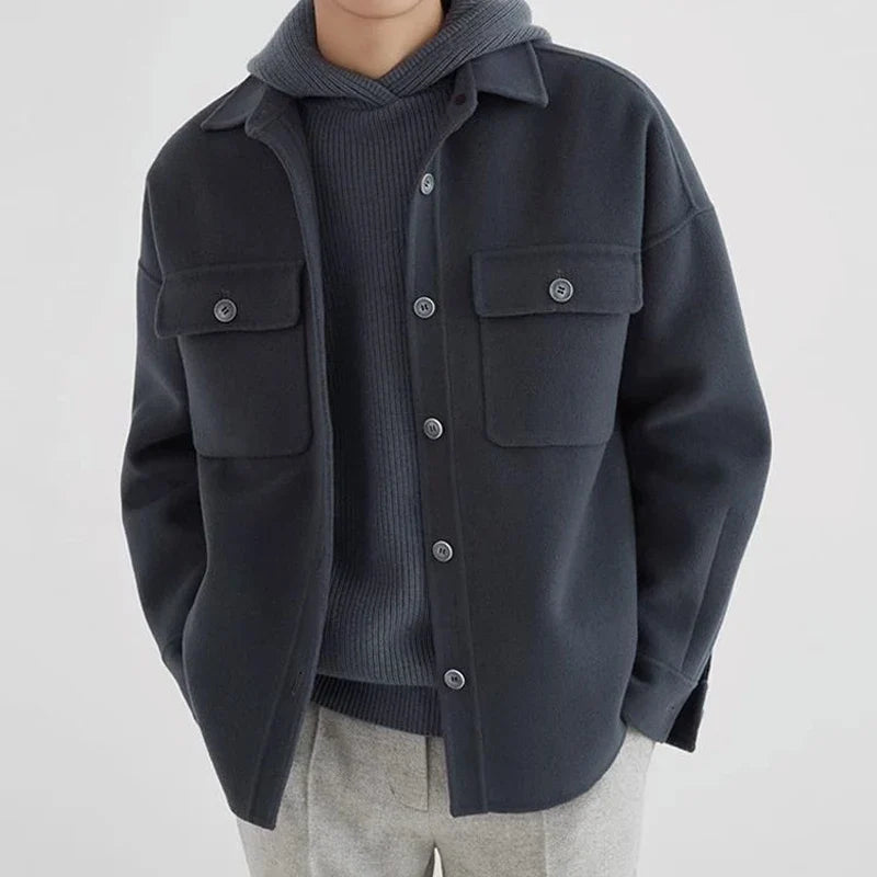 Men's Casual Wool Jacket Button Closure Classic Fit Layering Everyday