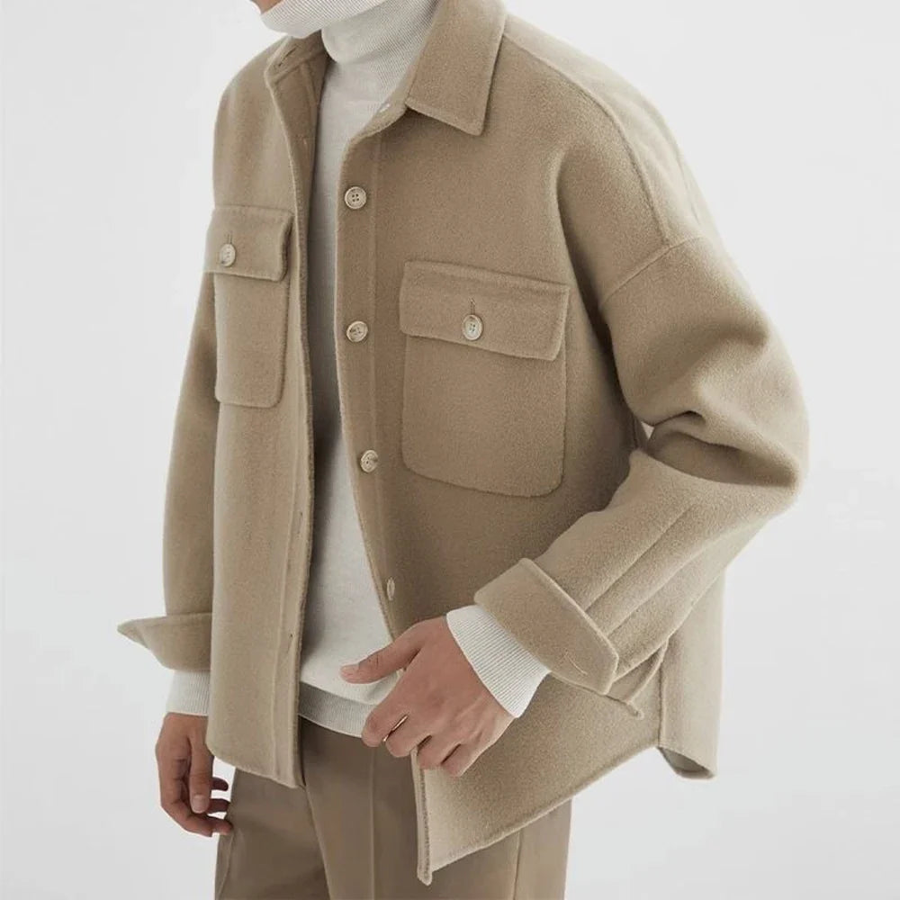 Men's Casual Wool Jacket Button Closure Classic Fit Layering Everyday