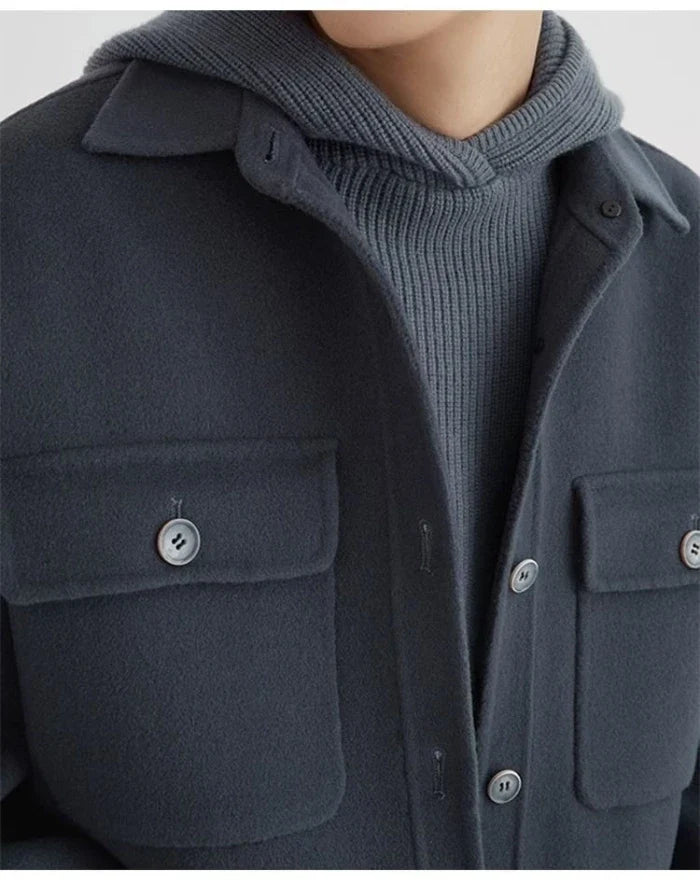 Men's Casual Wool Jacket Button Closure Classic Fit Layering Everyday